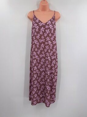 Lokahi Swimwear Floral V Neck Slip Midi Dress |  Brown Multi | Small